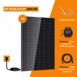 Kit Solaire Plug & Play 2000 Wc avec 4 panneaux photovoltaïques + micro-onduleur APsystems