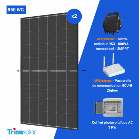 Kit autoconsommation 2 panneaux FULL BLACK - APSystems - monophasé