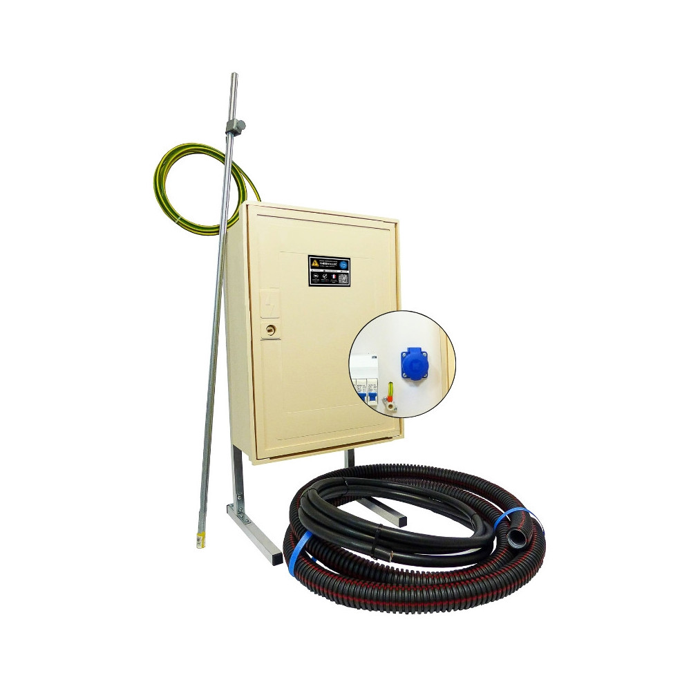 Coffret de chantier complet monophasé 3/6/9 kVA avec prise pour raccordement sol