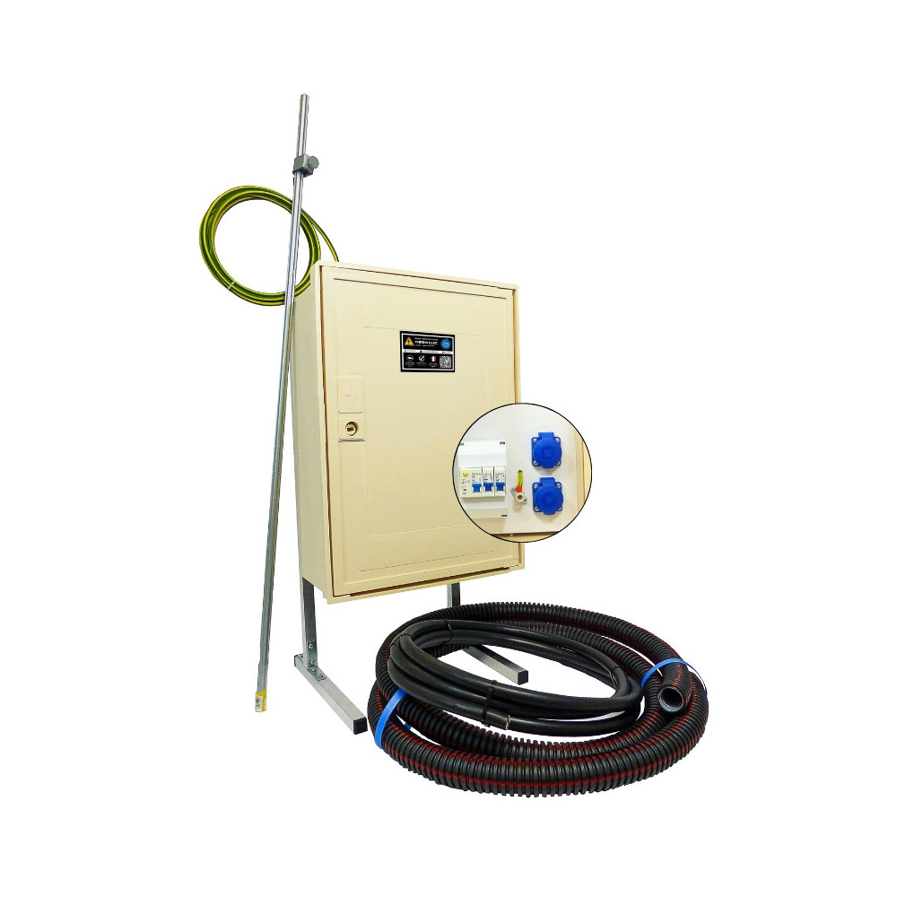 Coffret de chantier complet monophasé 12 kVA avec prises pour raccordement sol