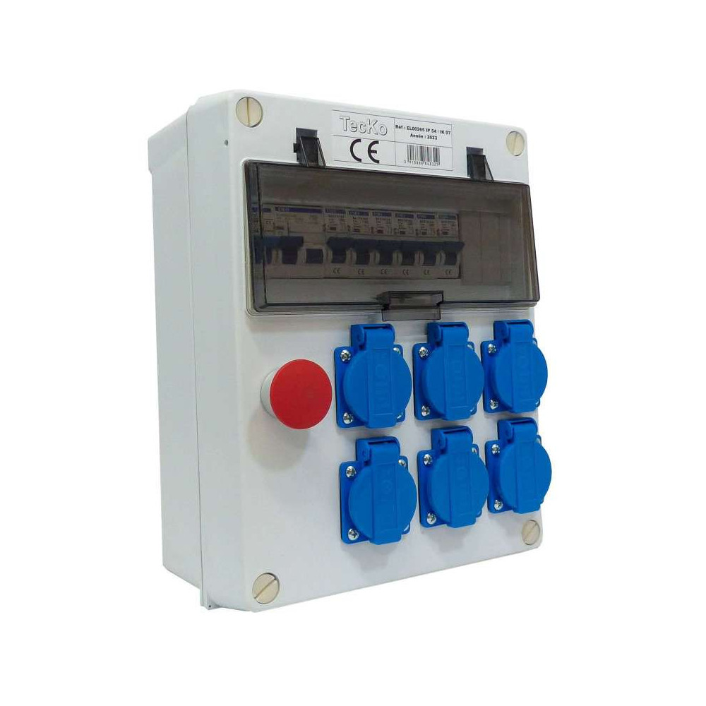Coffret de distribution monophasé 230v avec 6 prises 16A