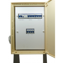 Coffret de chantier avec prises 63A/16A 400v, 4 prises 16A 230v et 2 départs base vie
