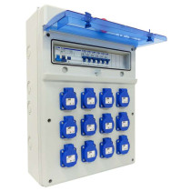 Coffret ABS alimentation triphasé 400v avec 12 prises 16A 230v monophasé