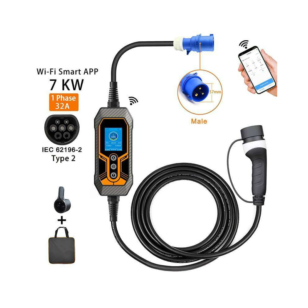 Chargeur EV Portable 32A 7kw Type 2 pour voiture électrique Chargeur EV Portable 32A 7kw Type 2 pour voiture électrique