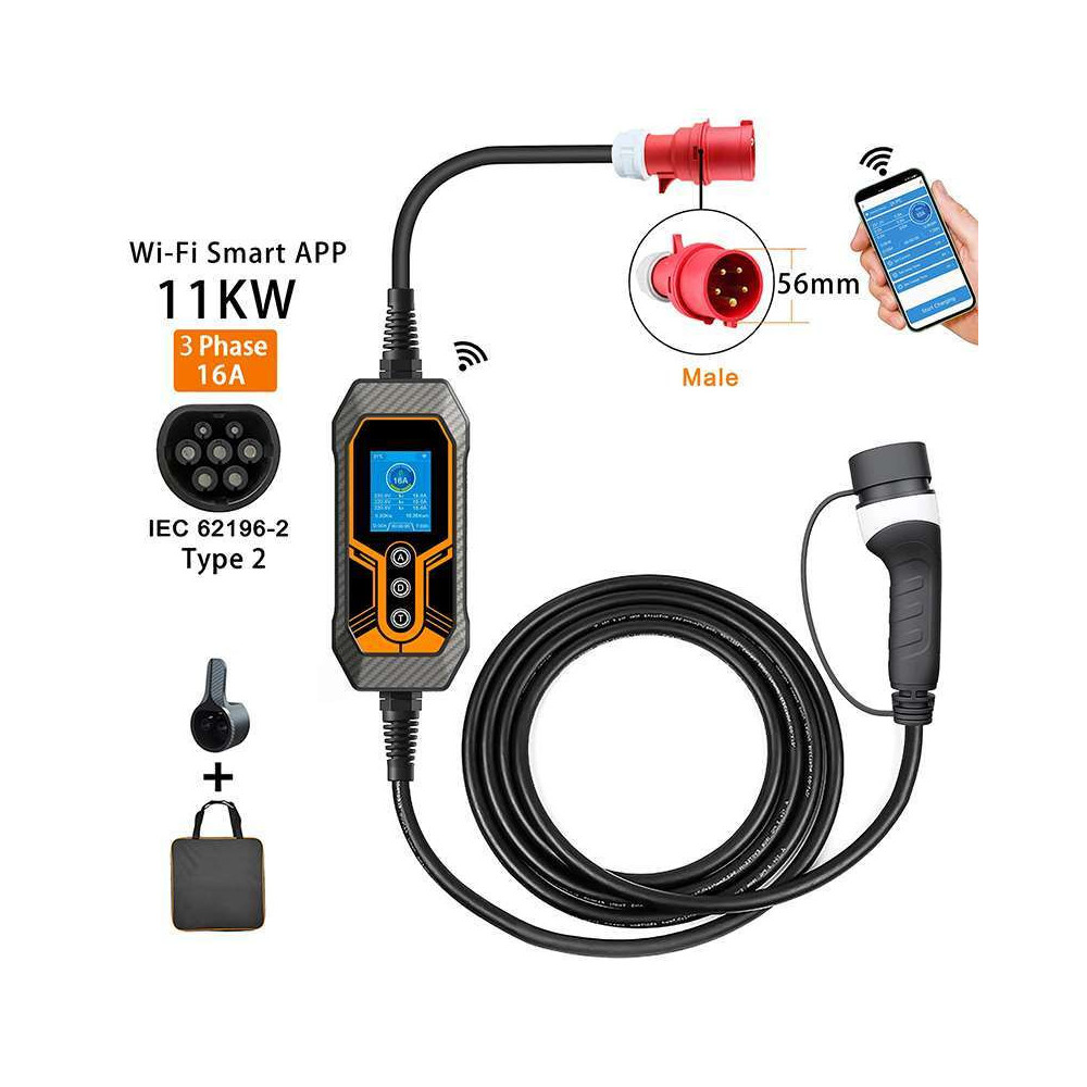 Chargeur Portable 16A 11kw Type 2 pour voiture électrique Chargeur Portable 16A 11kw Type 2 pour voiture électrique