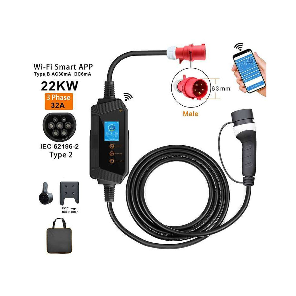 Chargeur Portable 32A 22kw Type 2 pour voiture électrique