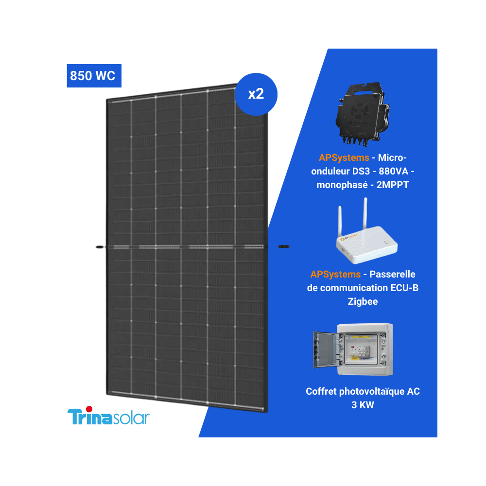 Kit 850W autoconsommation 2 PV BIFACIAL - APSystems - monophasé Kit 850W autoconsommation 2 PV BIFACIAL - APSystems - monophasé