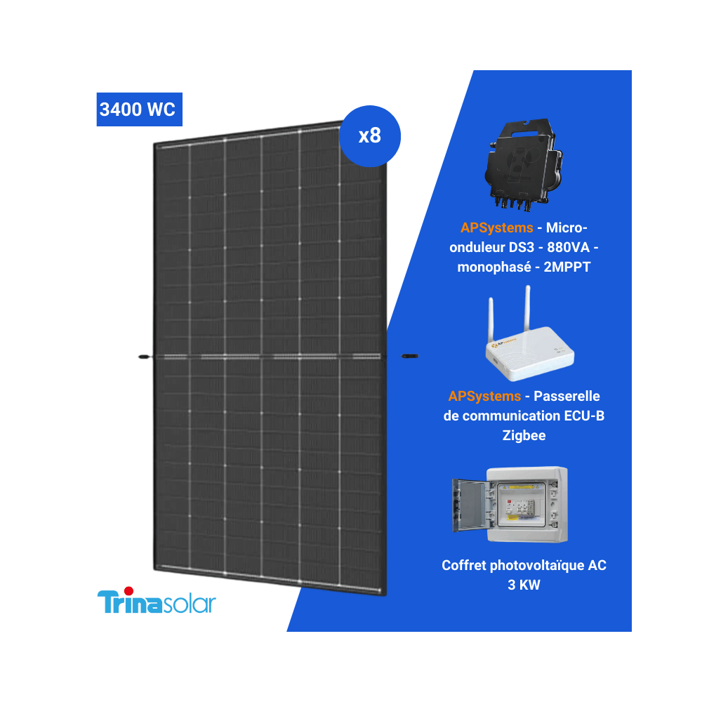 Kit 3400W autoconsommation 8 PV BIFACIAL - APSystems - monophasé Kit 3400W autoconsommation 8 PV BIFACIAL - APSystems - monophasé
