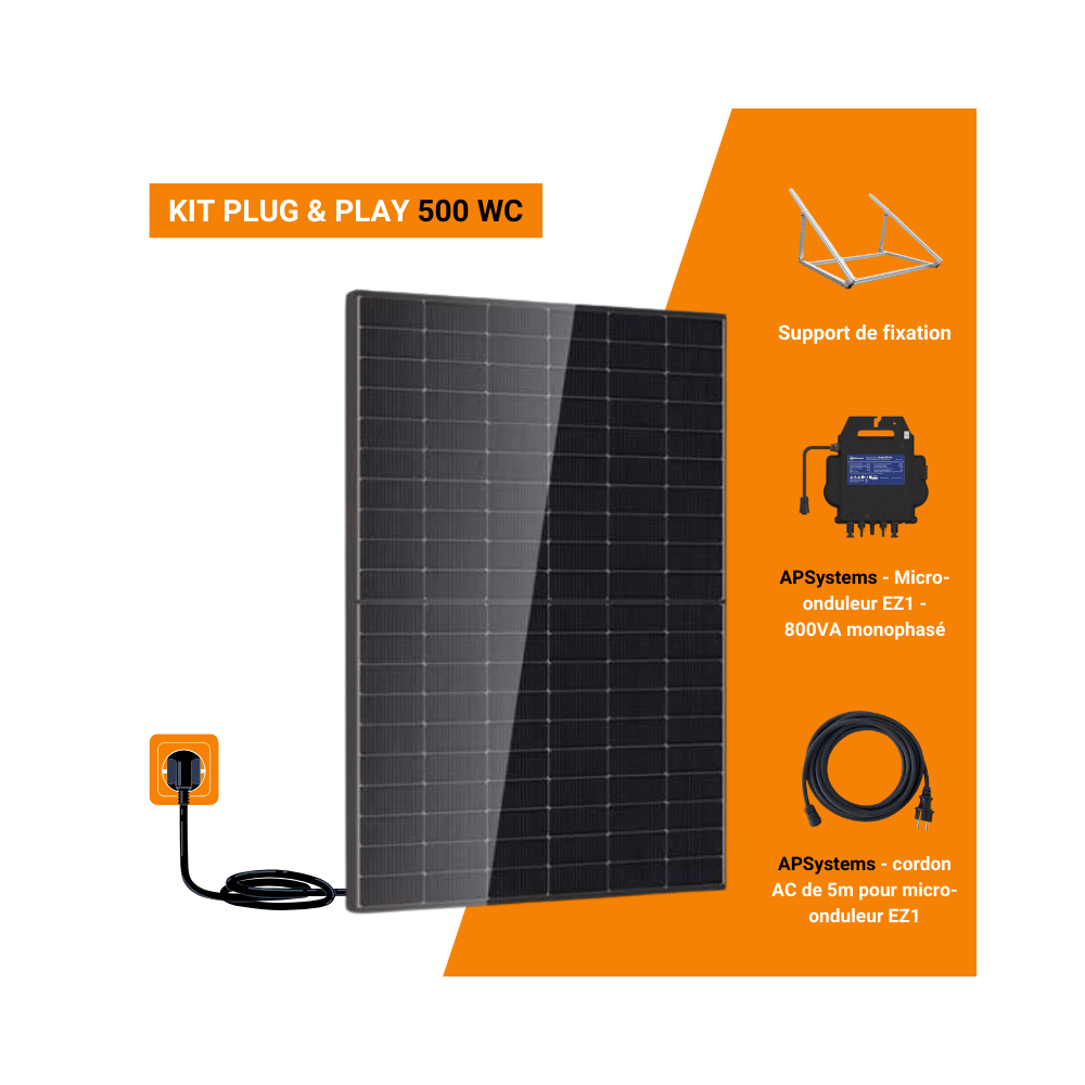 Kit Solaire Plug & Play 500 Wc avec 1 panneau photovoltaïque + micro-onduleur APsystems Kit Solaire Plug & Play 500 Wc avec 1 panneau photovoltaïque + micro-onduleur APsystems