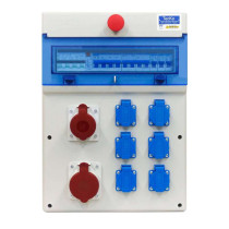 Coffret ABS alimentation triphasé 400v avec 1 prise 5P 32A, 1 prise 5P 16A et 6 prises 16A 230v
