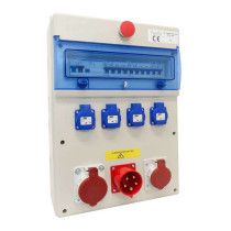 Coffret de distribution triphasé 400v avec prises 32A, 16A et alimentation par fiche 32A