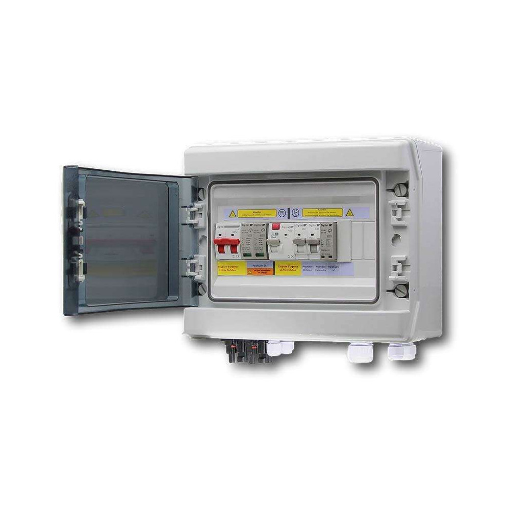 Coffret de protection photovoltaïque 6KW AC / DC - 2 STRING MC4 et 1 MPPT Coffret de protection photovoltaïque 6KW AC / DC - 2 STRING MC4 et 1 MPPT