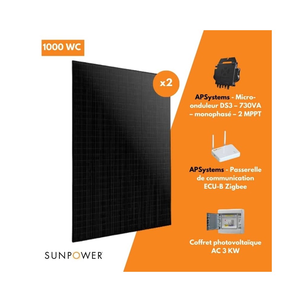 Kit 1000W autoconsommation 2 PV SUNPOWER BIFACIAL - APSystems