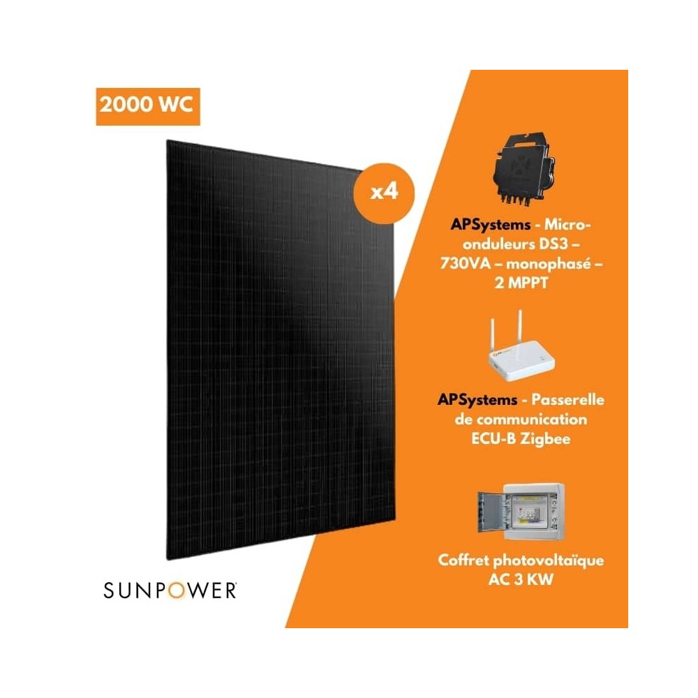 Kit 2000W autoconsommation 4 PV SUNPOWER BIFACIAL - APSystems