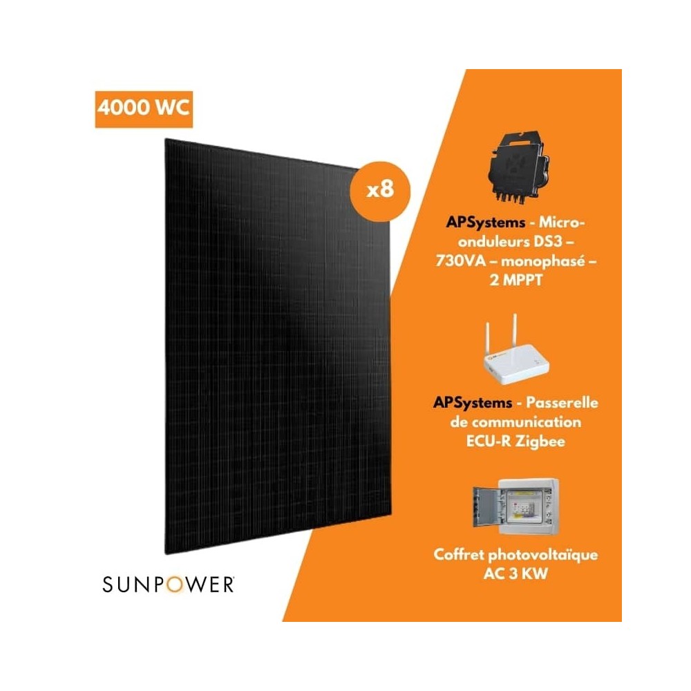 Kit 4000W autoconsommation 8 PV SUNPOWER BIFACIAL - APSystems