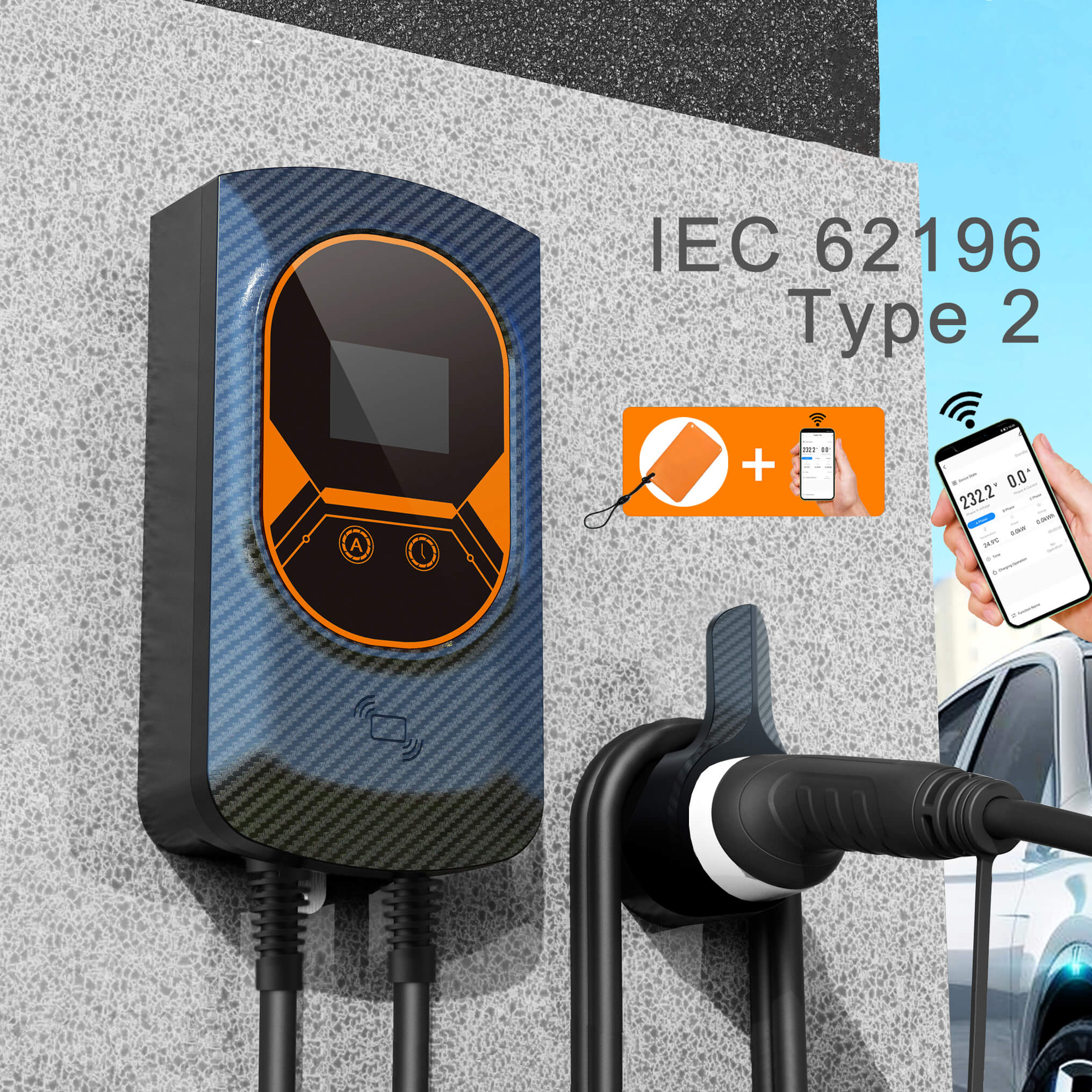 Tera Smart EV Chargeur Type 2 Wallbox: Borne de Recharge Véhicule Electrique  7,6kw Monophasé 32A 24A 20A 16A 240V APP WiFi 7M Câble de Recharge  Non-étanche Utilisation Intérieure Seulement P01 : 